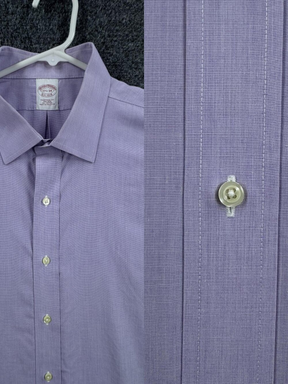 Brooks Brothers Non-Iron All Cotton French Cuff Purple 17.5 34 Traditional Solid
